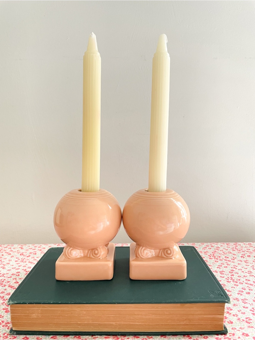 Vintage Pair of Fiestaware/Homer Laughlin Apricot Globe Candle Holder | Retired
